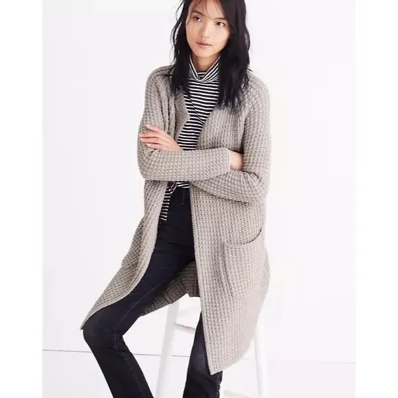 Madewell- Grey Chunky Wafflestitch Wool Blend Cardigan- XXS
