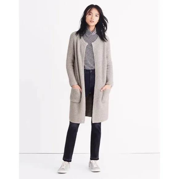 Madewell- Grey Chunky Wafflestitch Wool Blend Cardigan- XXS