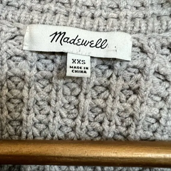 Madewell- Grey Chunky Wafflestitch Wool Blend Cardigan- XXS