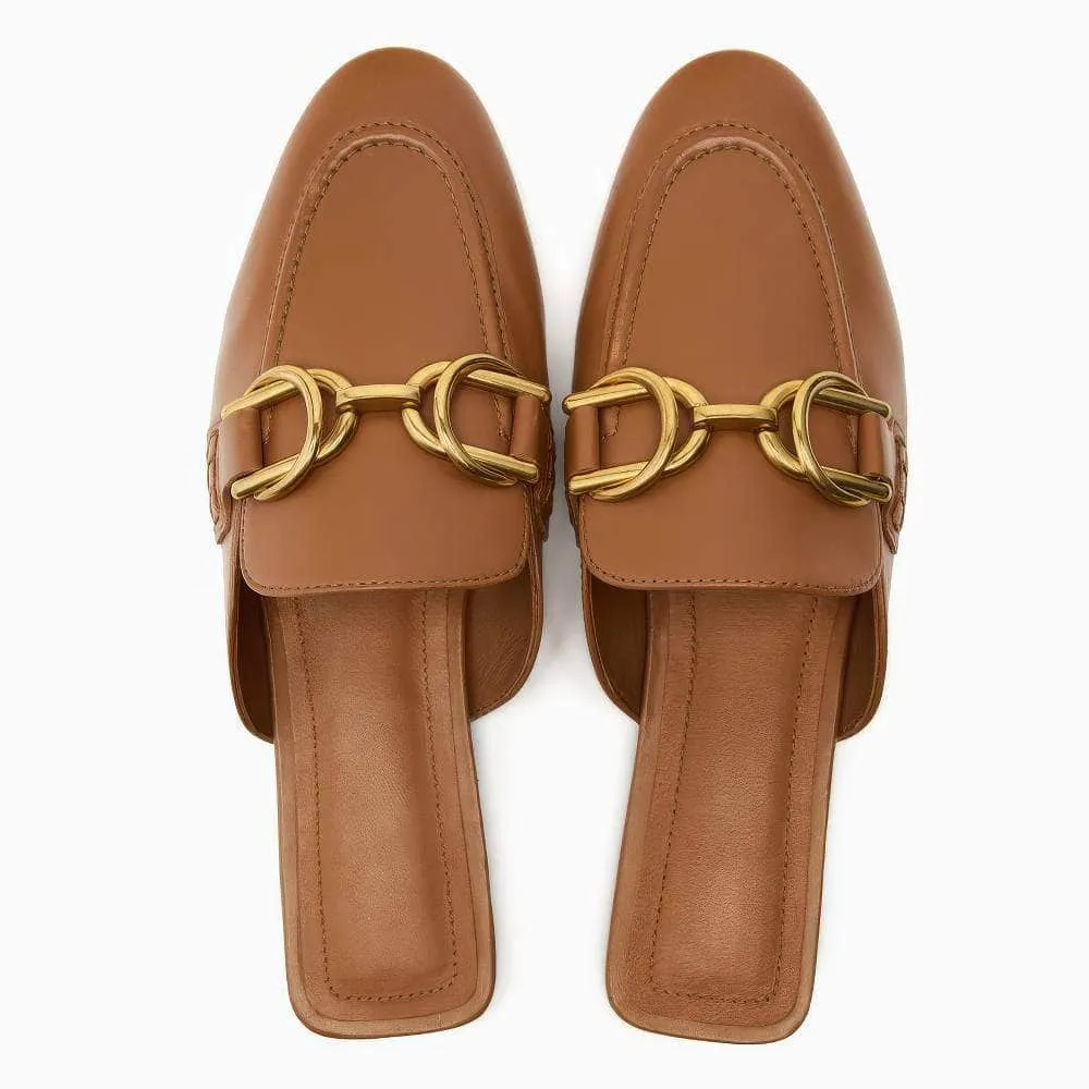 Metal Deco Buckle Mules Slip-on Loafers