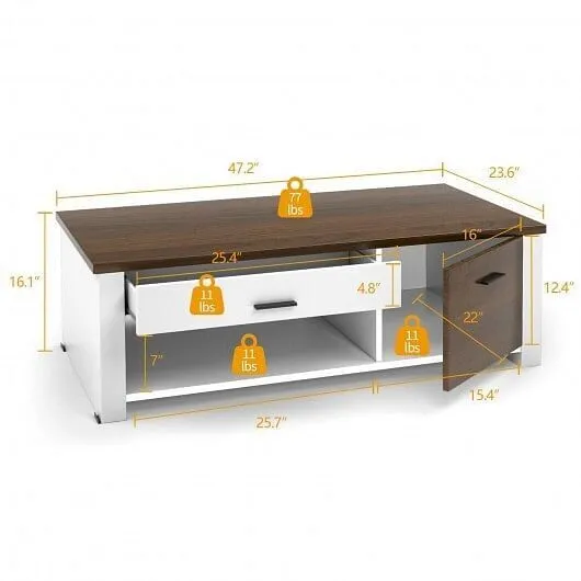Modern Coffee Table with Front Back Drawers and Compartments for Living Room - C