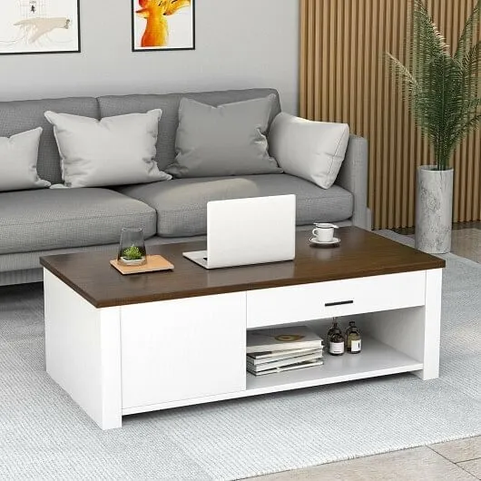 Modern Coffee Table with Front Back Drawers and Compartments for Living Room - C