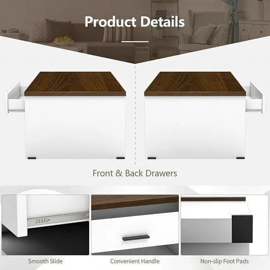 Modern Coffee Table with Front Back Drawers and Compartments for Living Room - C