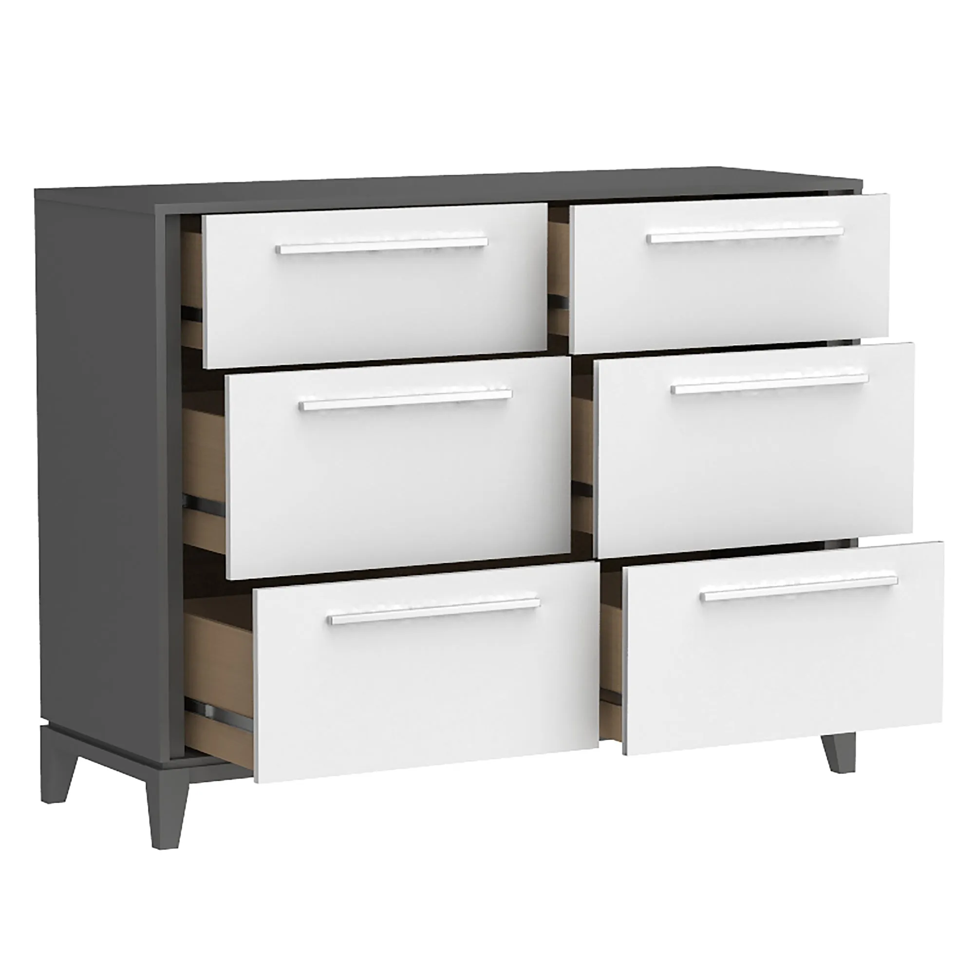 Moderna 6 drawers small double chest office storage organization, dark grey & white