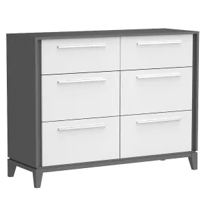 Moderna 6 drawers small double chest office storage organization, dark grey & white