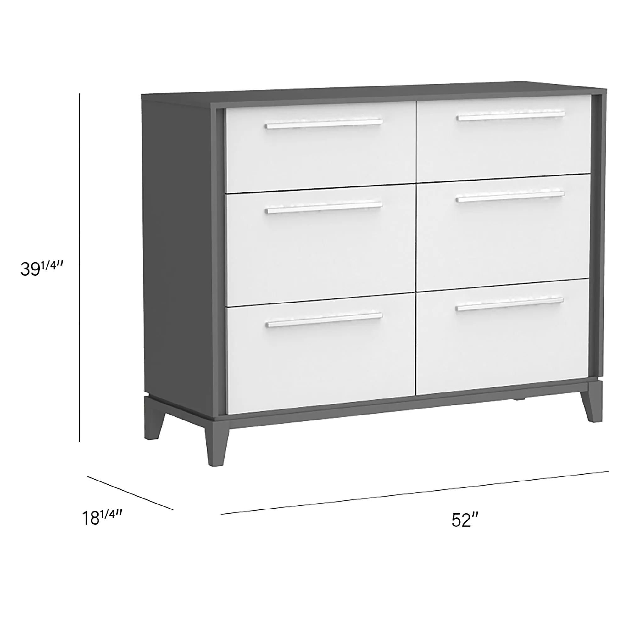 Moderna 6 drawers small double chest office storage organization, dark grey & white