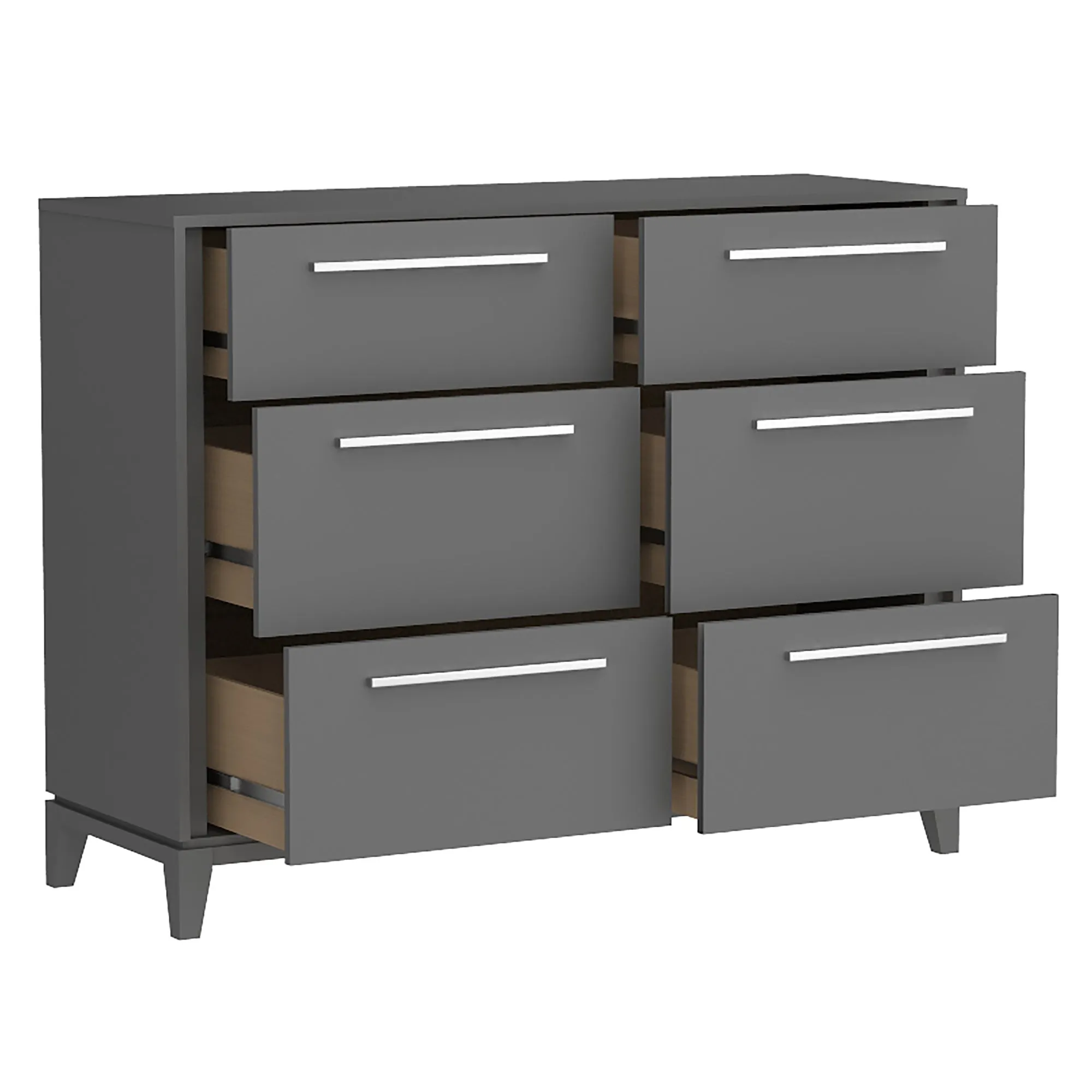 Moderna 6 drawers small double chest office storage organization, dark grey