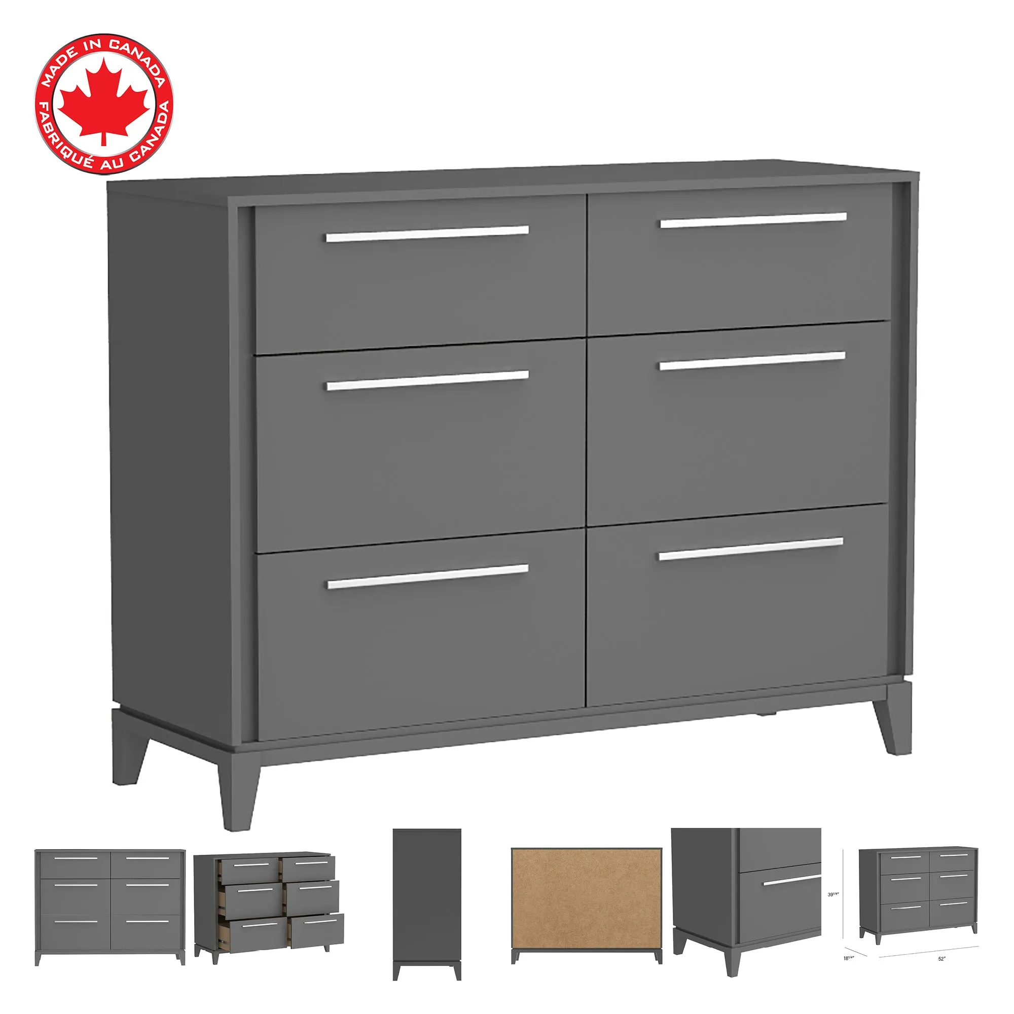 Moderna 6 drawers small double chest office storage organization, dark grey