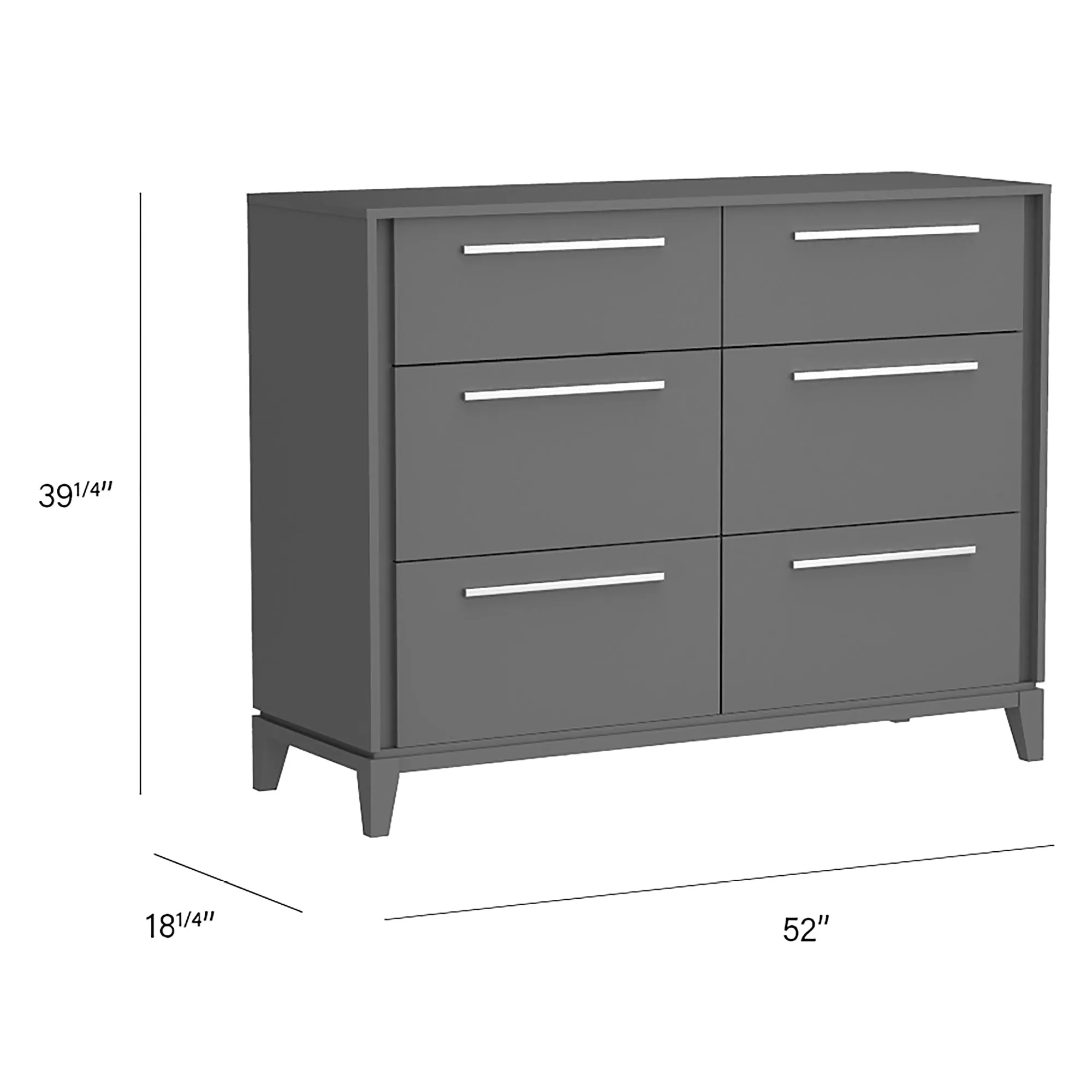 Moderna 6 drawers small double chest office storage organization, dark grey