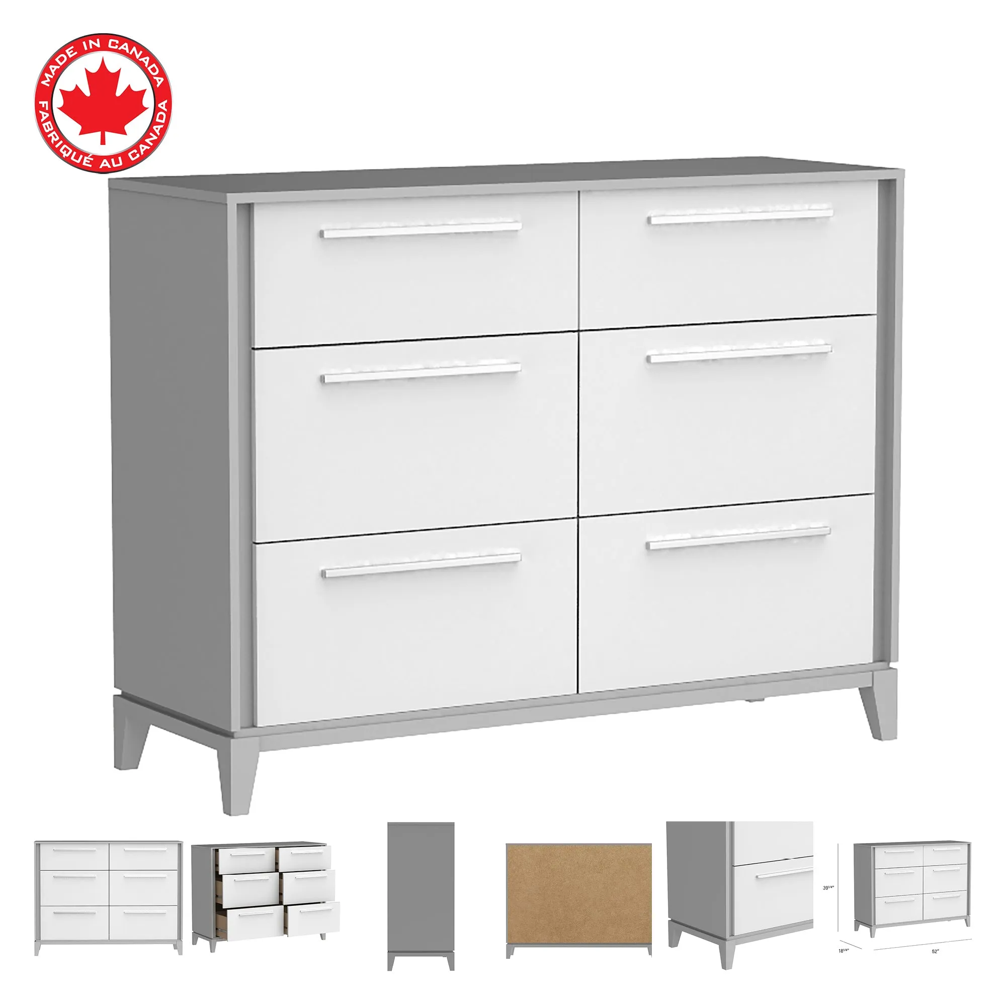 Moderna 6 drawers small double chest office storage organization, grey & white