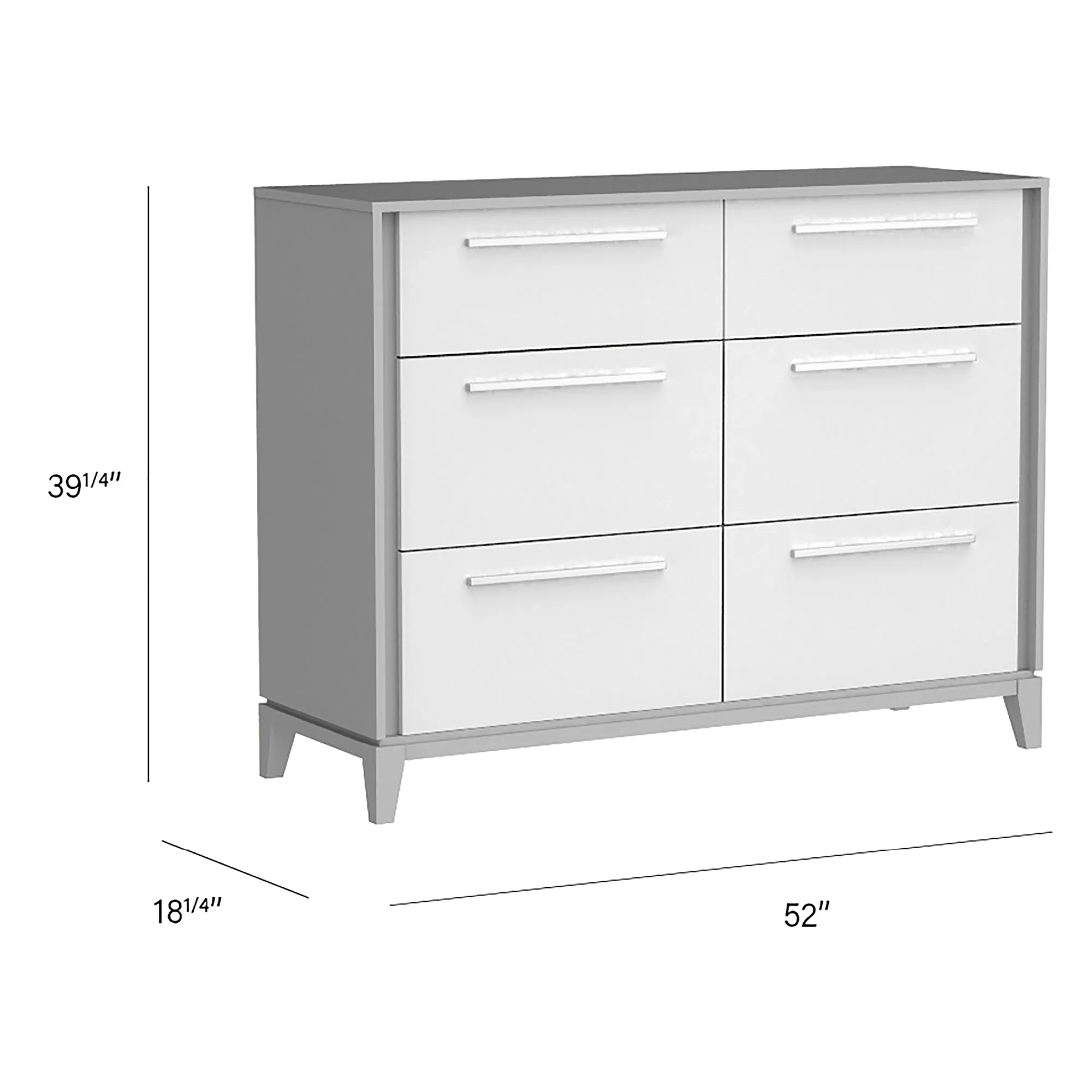 Moderna 6 drawers small double chest office storage organization, grey & white