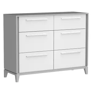 Moderna 6 drawers small double chest office storage organization, grey & white