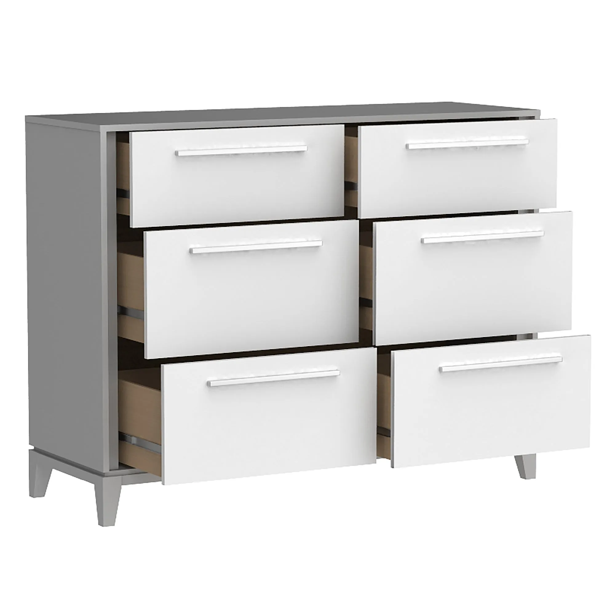 Moderna 6 drawers small double chest office storage organization, grey & white