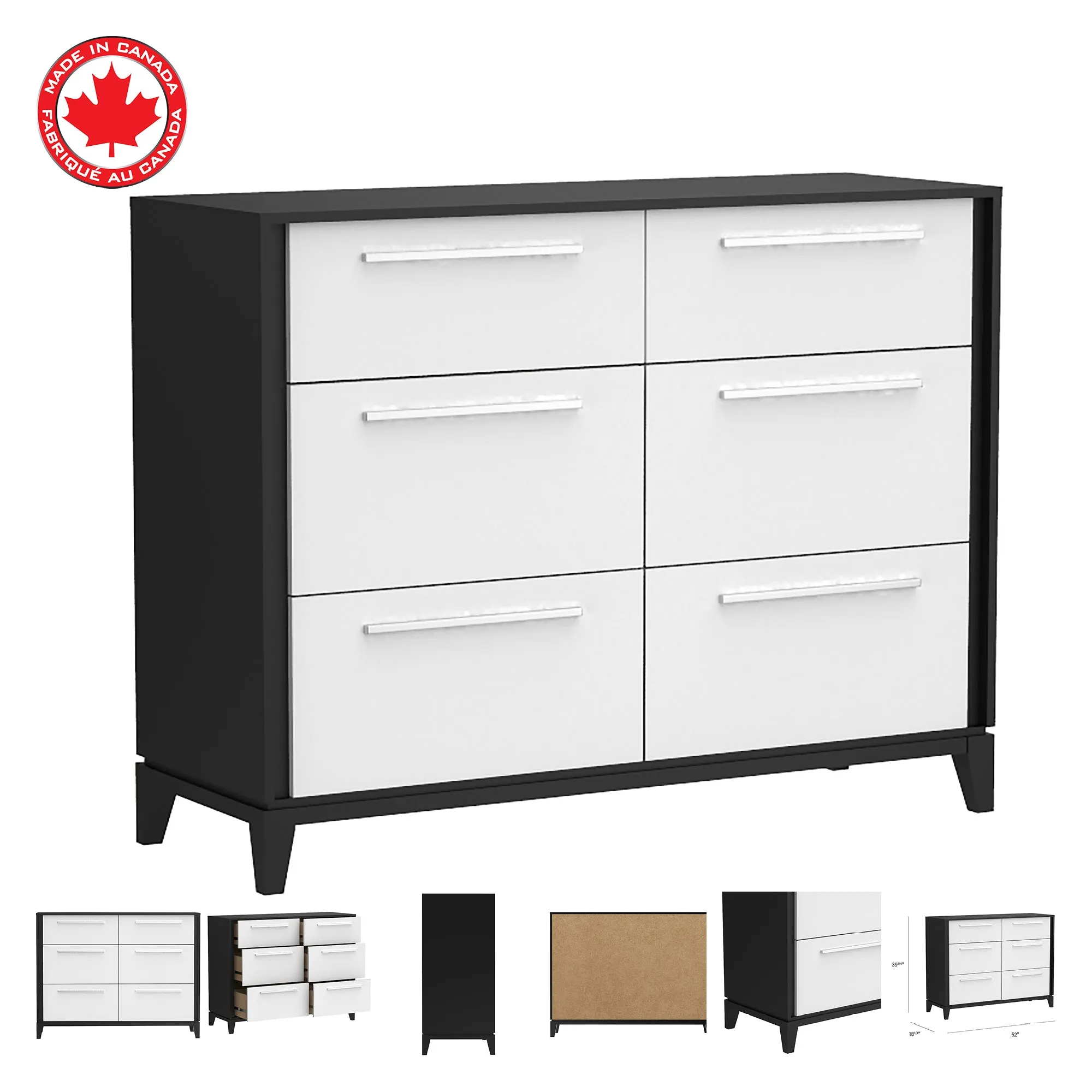 Moderna 6 drawers small double chest office storage organization, java & white