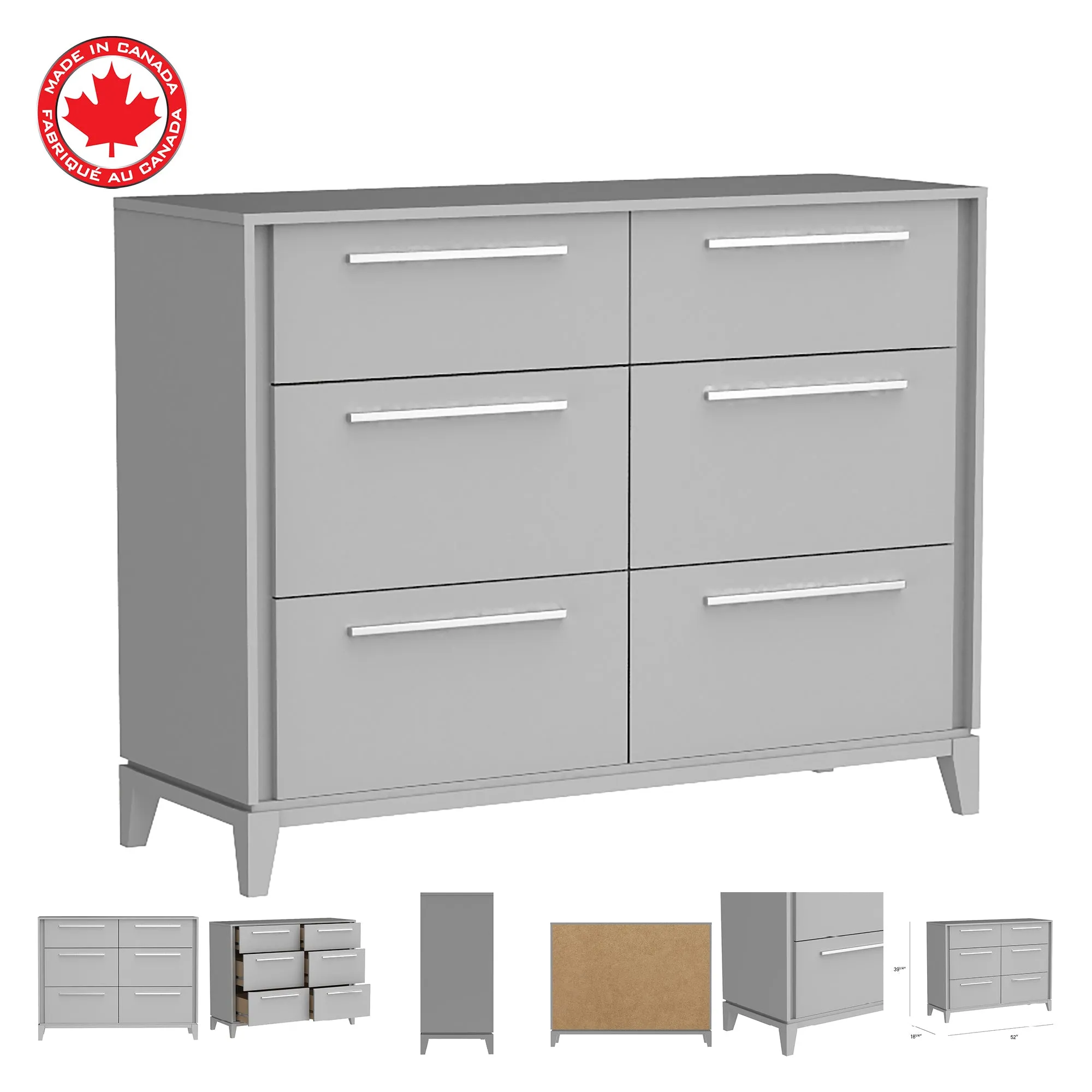 Moderna 6 drawers small double chest office storage organization, light grey