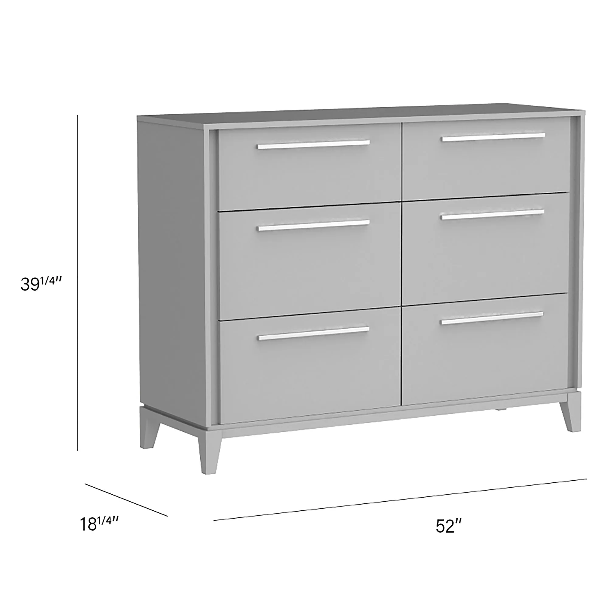 Moderna 6 drawers small double chest office storage organization, light grey