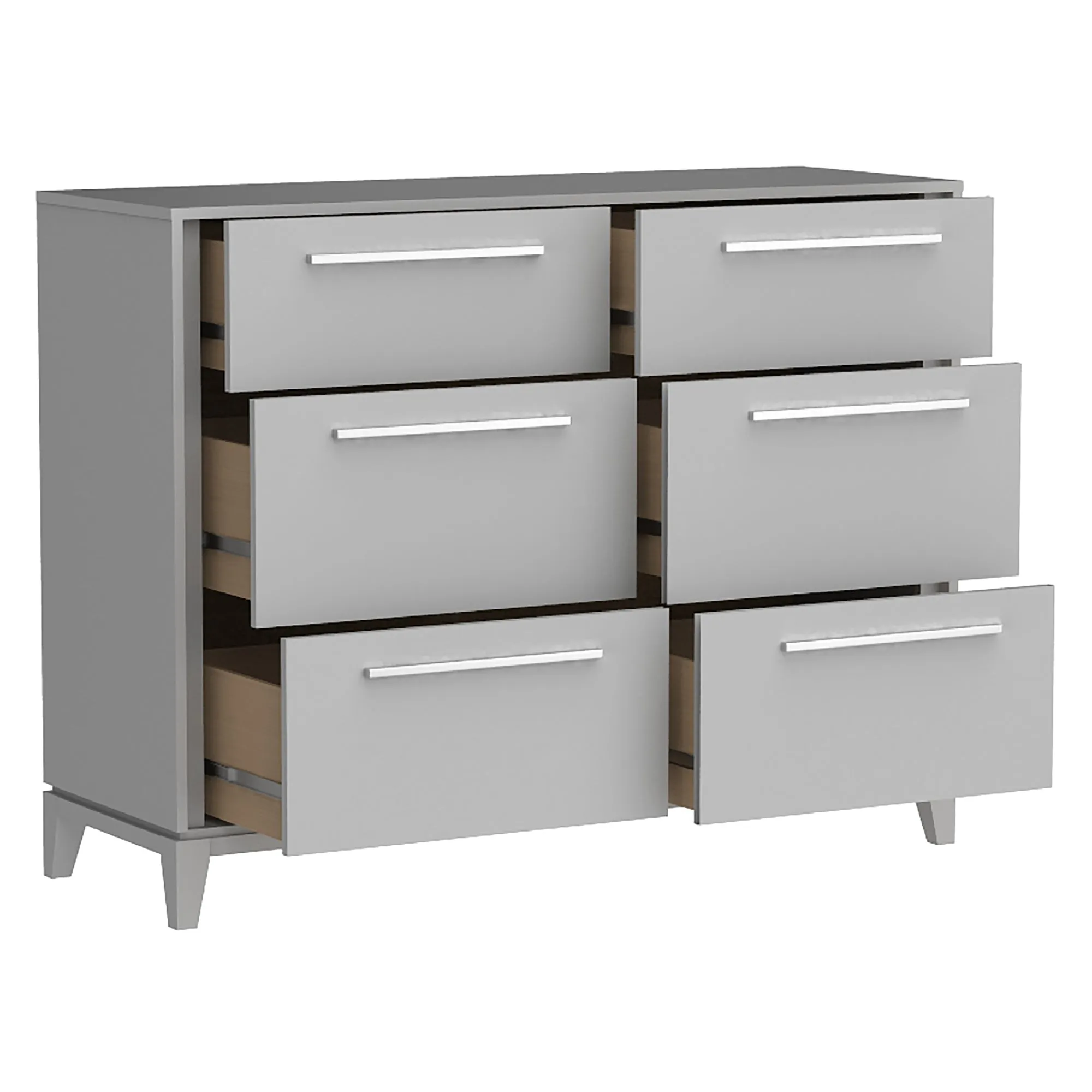 Moderna 6 drawers small double chest office storage organization, light grey
