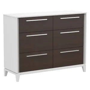 Moderna 6 drawers small double chest office storage organization, white & walnut