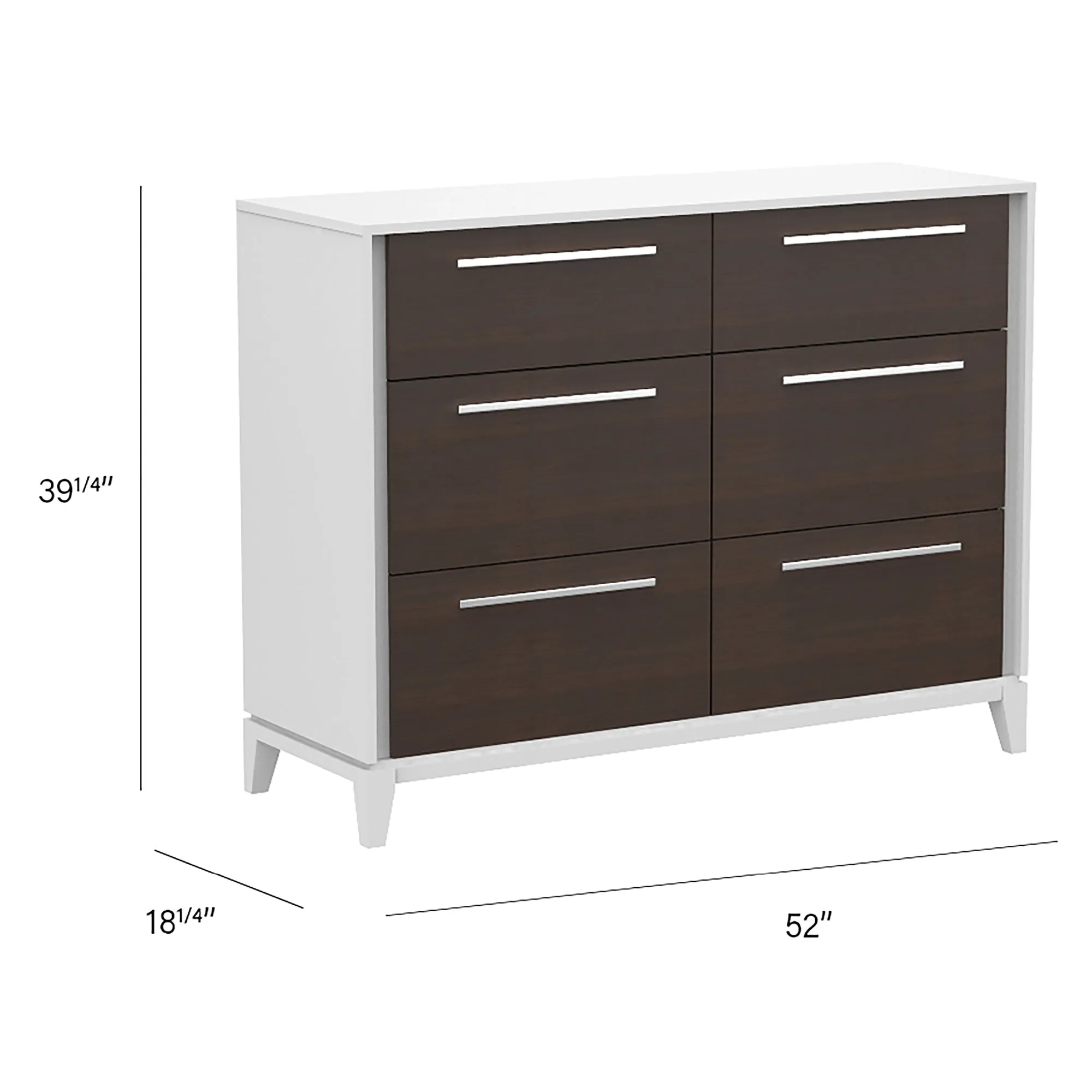 Moderna 6 drawers small double chest office storage organization, white & walnut