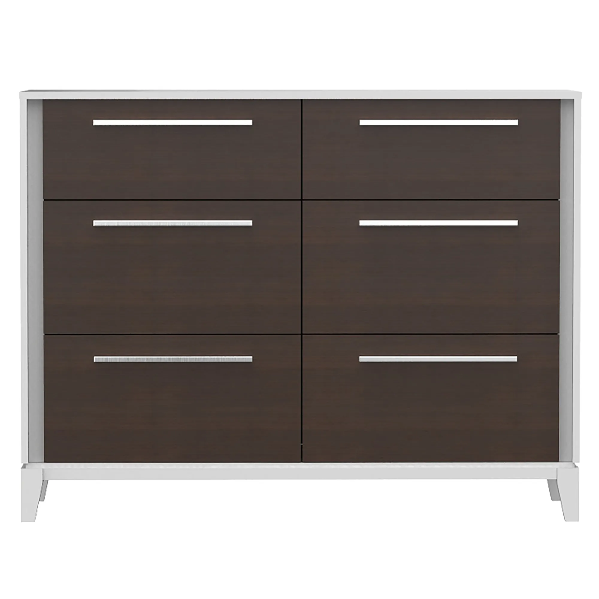 Moderna 6 drawers small double chest office storage organization, white & walnut