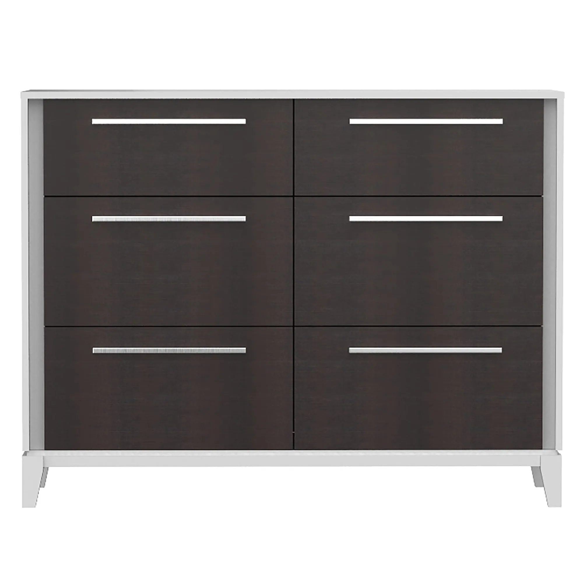 Moderna 6 drawers small double chest office storage organization, white & wood burn
