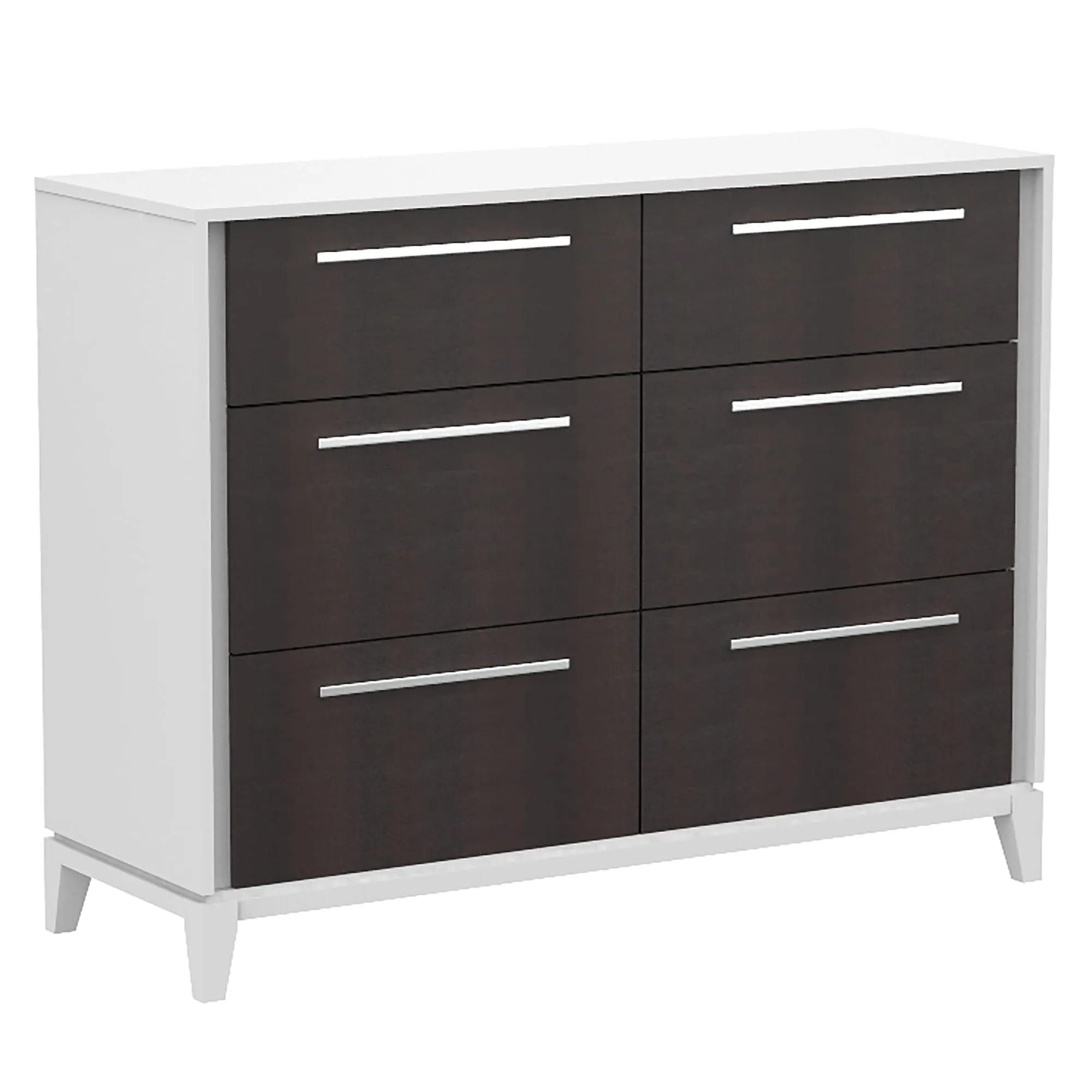 Moderna 6 drawers small double chest office storage organization, white & wood burn