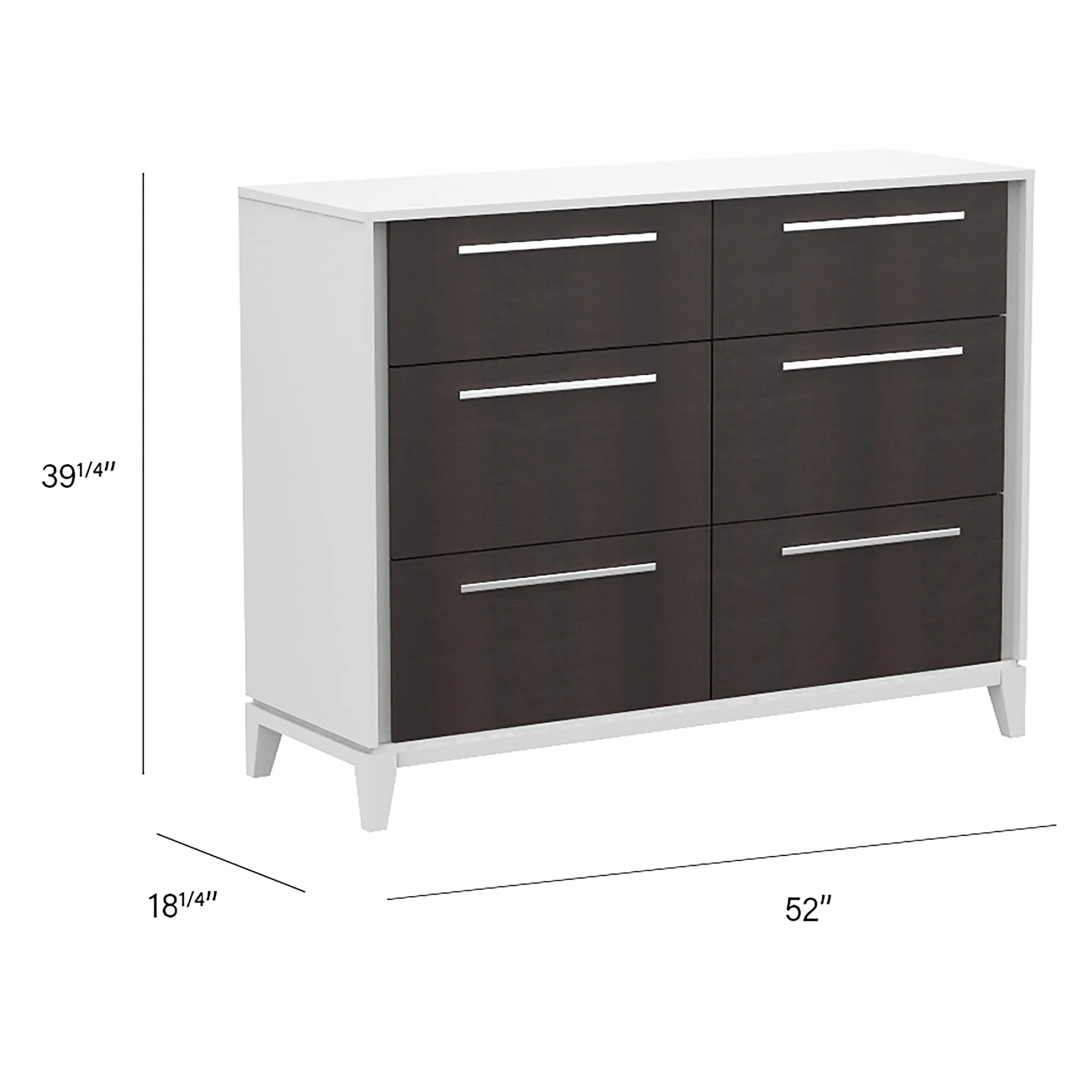 Moderna 6 drawers small double chest office storage organization, white & wood burn