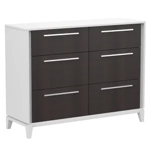 Moderna 6 drawers small double chest office storage organization, white & wood burn