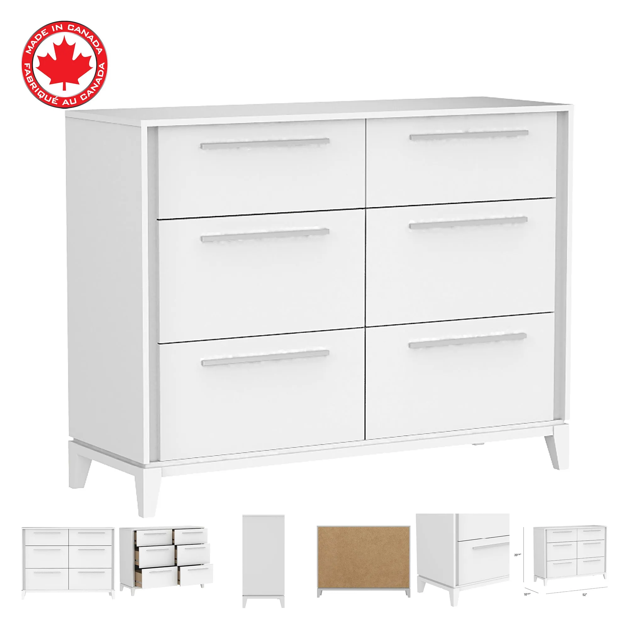 Moderna 6 drawers small double chest office storage organization, white