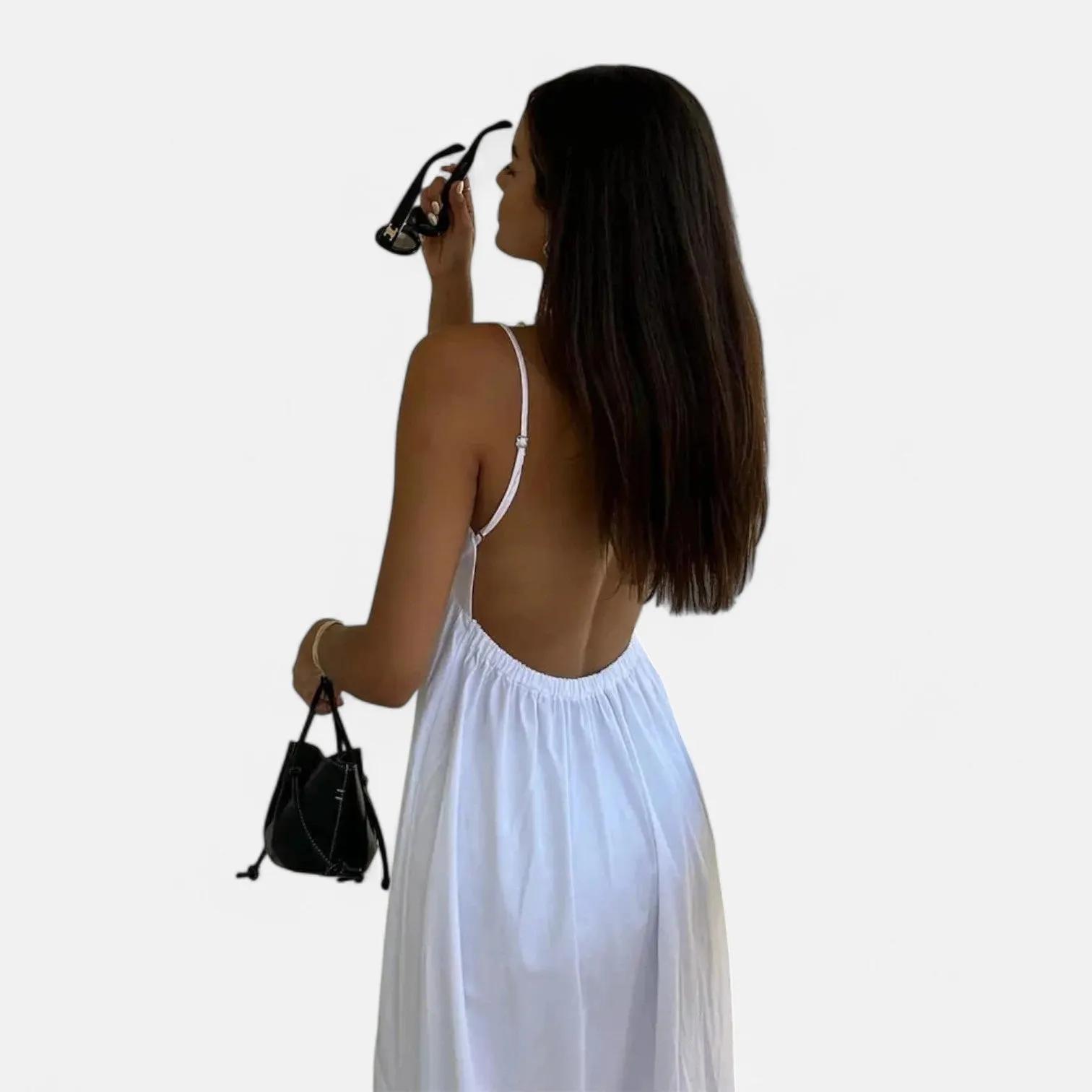 Monacogents | Women's White Backless Midi Dress