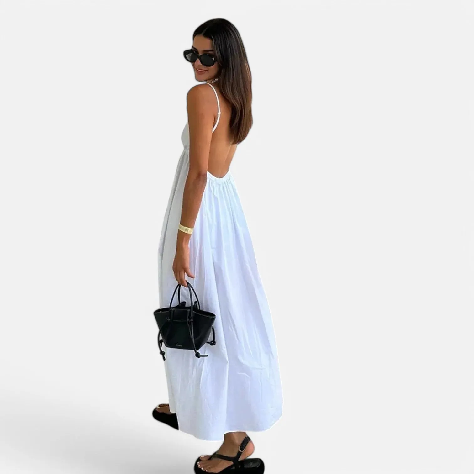 Monacogents | Women's White Backless Midi Dress