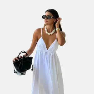 Monacogents | Women's White Backless Midi Dress