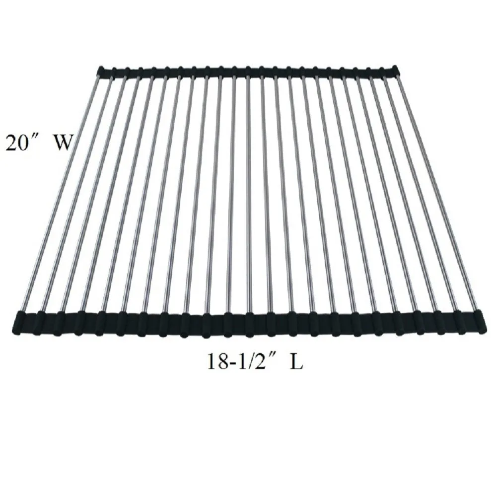 Multipurpose Dish Drying Rack, Stainless Steel Over The Sink Roll up Dish Drying Rack, Black 20"W X 18.5"L