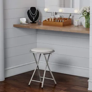 New Trademark Home 82-7879-WH Folding Heavy Duty 18" Collapsible Padded Round Stool (White), 300 Lb weight capacity!