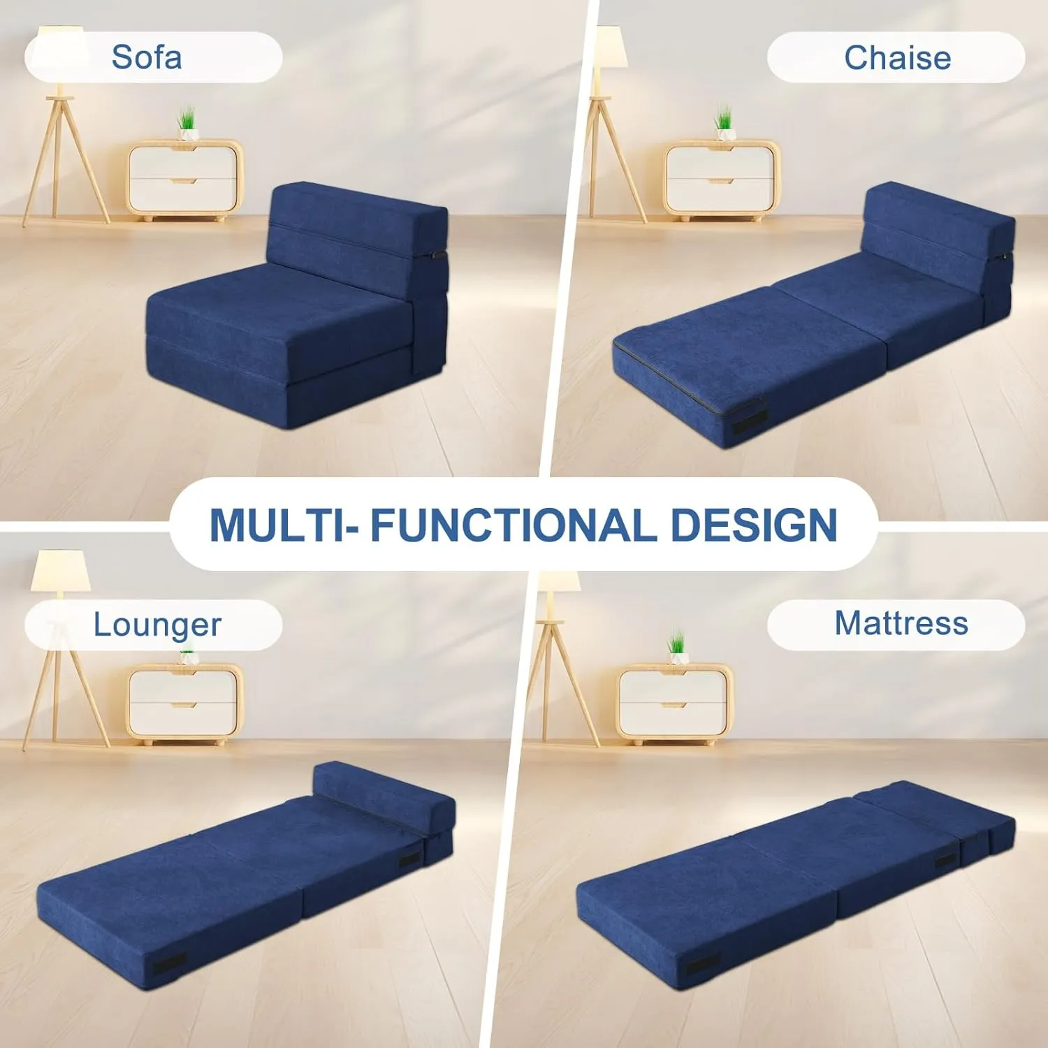 Nigoone Folding Sofa Bed with Pillow Memory Foam Convertible Sleeper Chair Bed Couch Futon Lazy for Living Room/Home Office/Guest Beds/Apartment/Upstairs Loft,Single Size,Dark Blue