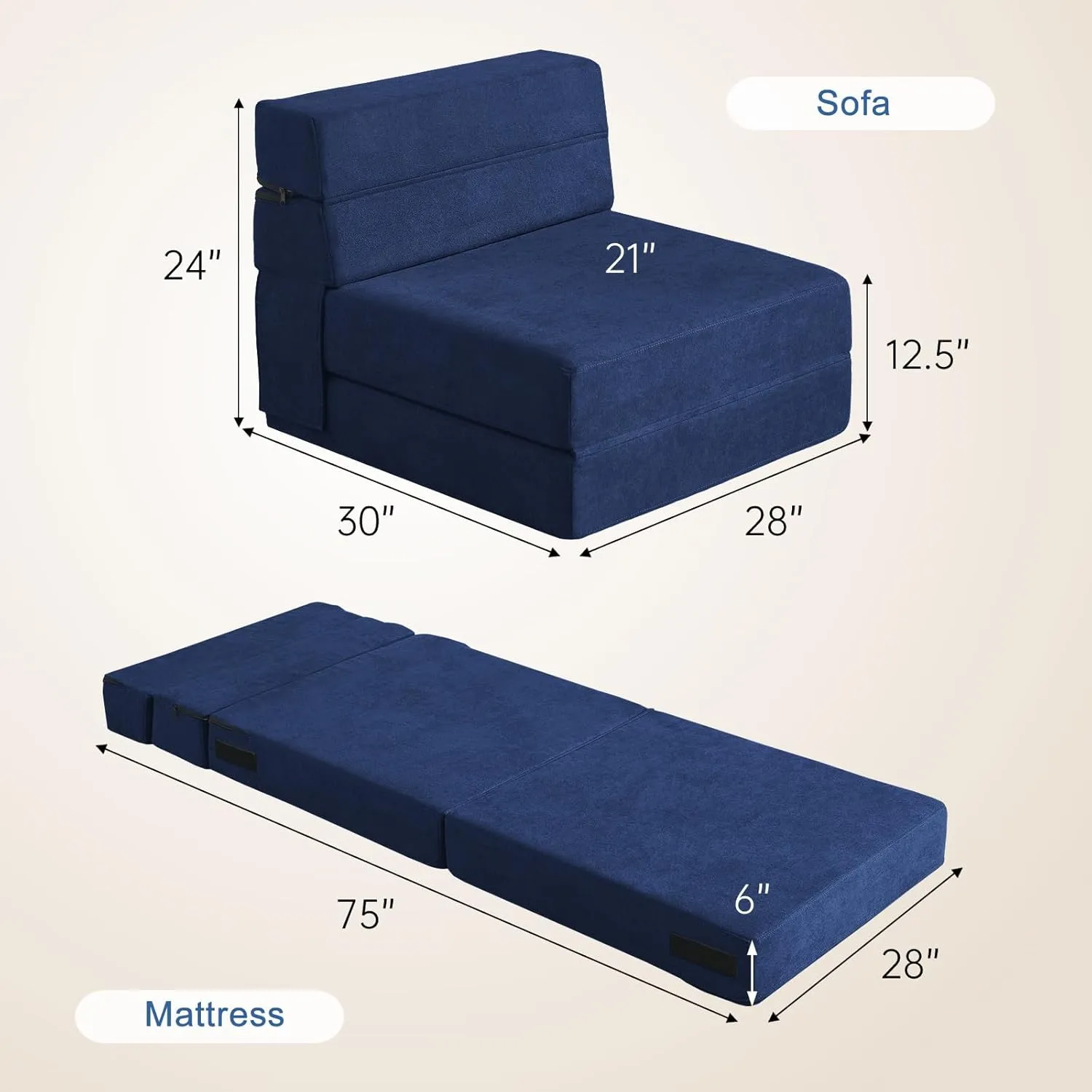 Nigoone Folding Sofa Bed with Pillow Memory Foam Convertible Sleeper Chair Bed Couch Futon Lazy for Living Room/Home Office/Guest Beds/Apartment/Upstairs Loft,Single Size,Dark Blue