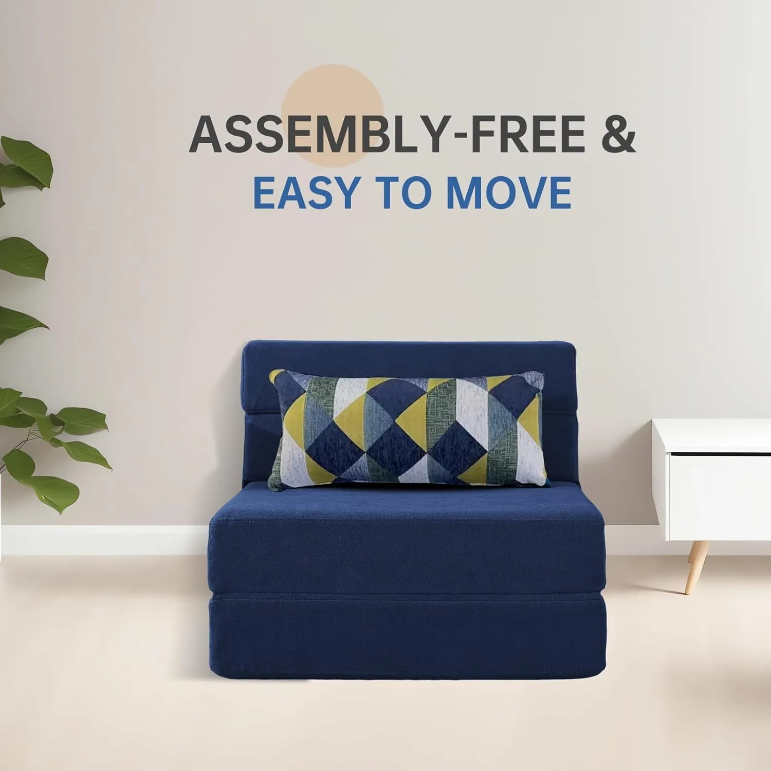 Nigoone Folding Sofa Bed with Pillow Memory Foam Convertible Sleeper Chair Bed Couch Futon Lazy for Living Room/Home Office/Guest Beds/Apartment/Upstairs Loft,Single Size,Dark Blue