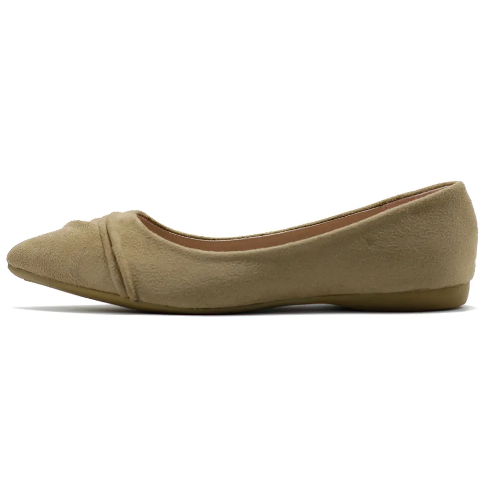 Ollio Women's Shoe Ballet Dress Faux Suede Pleated Pointed Toe Flat