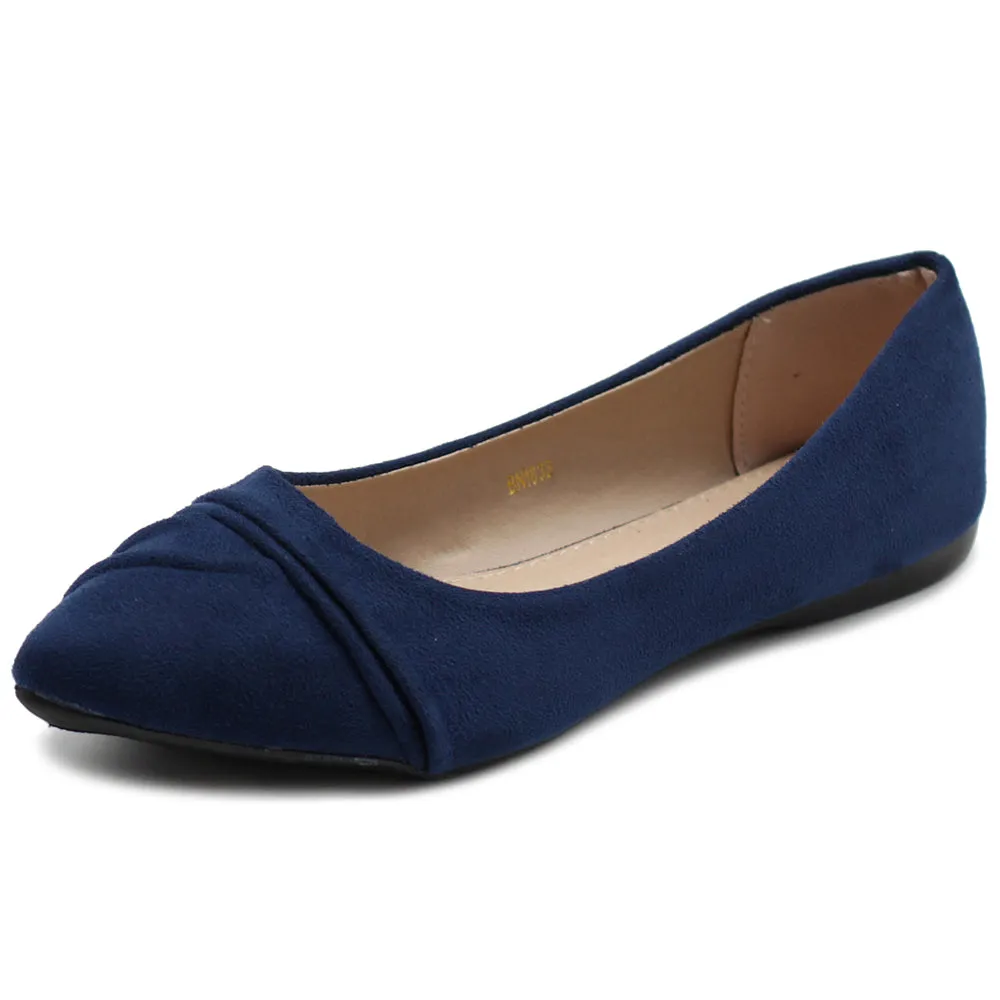 Ollio Women's Shoe Ballet Dress Faux Suede Pleated Pointed Toe Flat