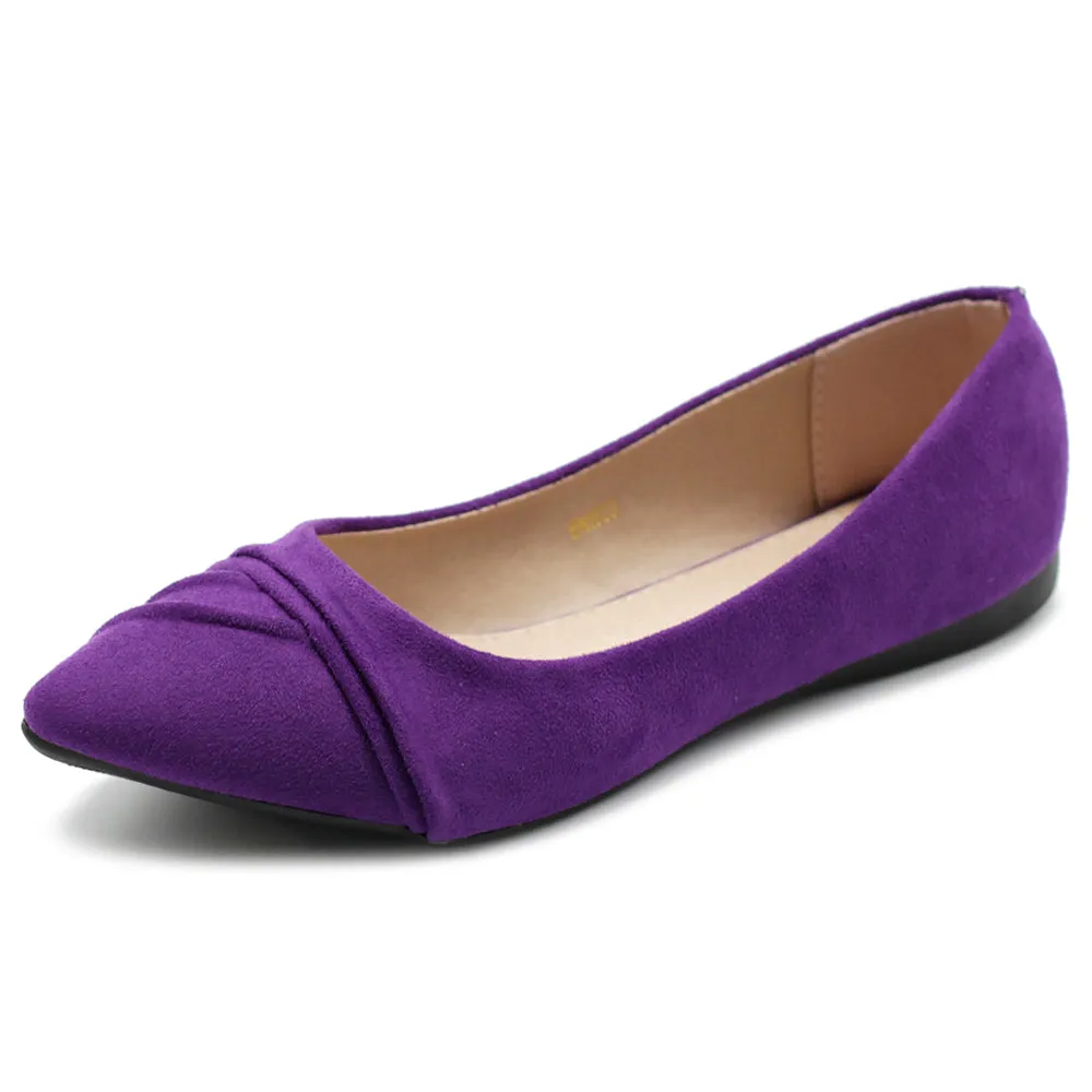 Ollio Women's Shoe Ballet Dress Faux Suede Pleated Pointed Toe Flat