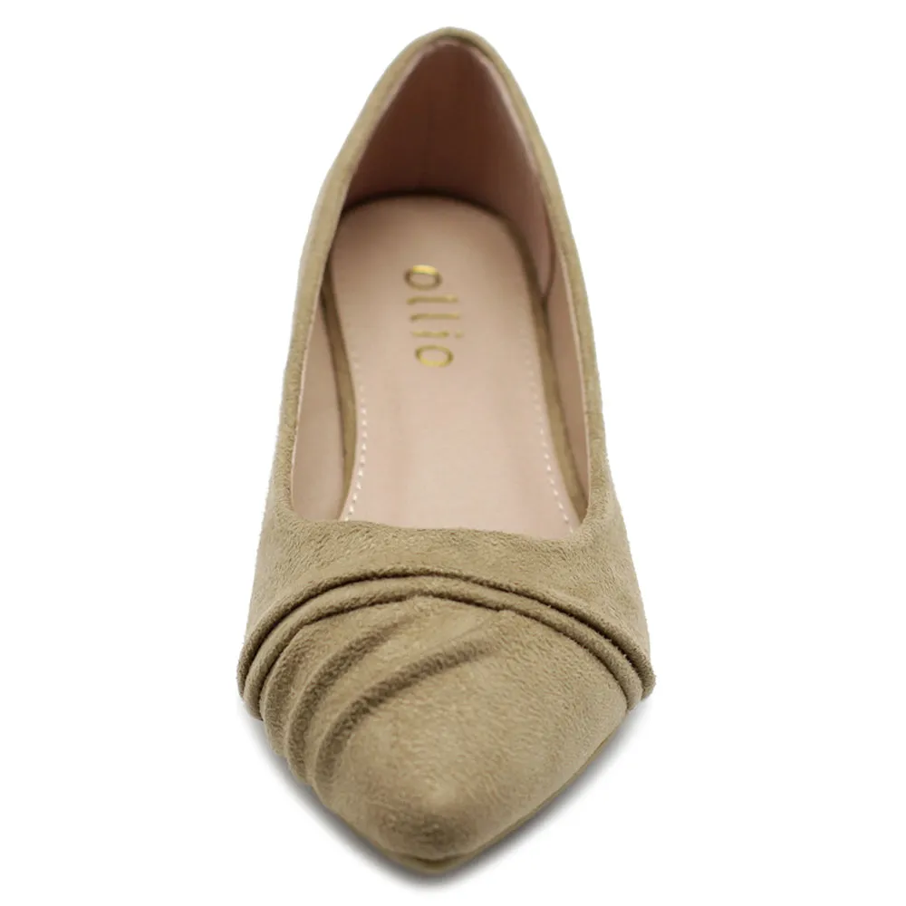 Ollio Women's Shoe Ballet Dress Faux Suede Pleated Pointed Toe Flat