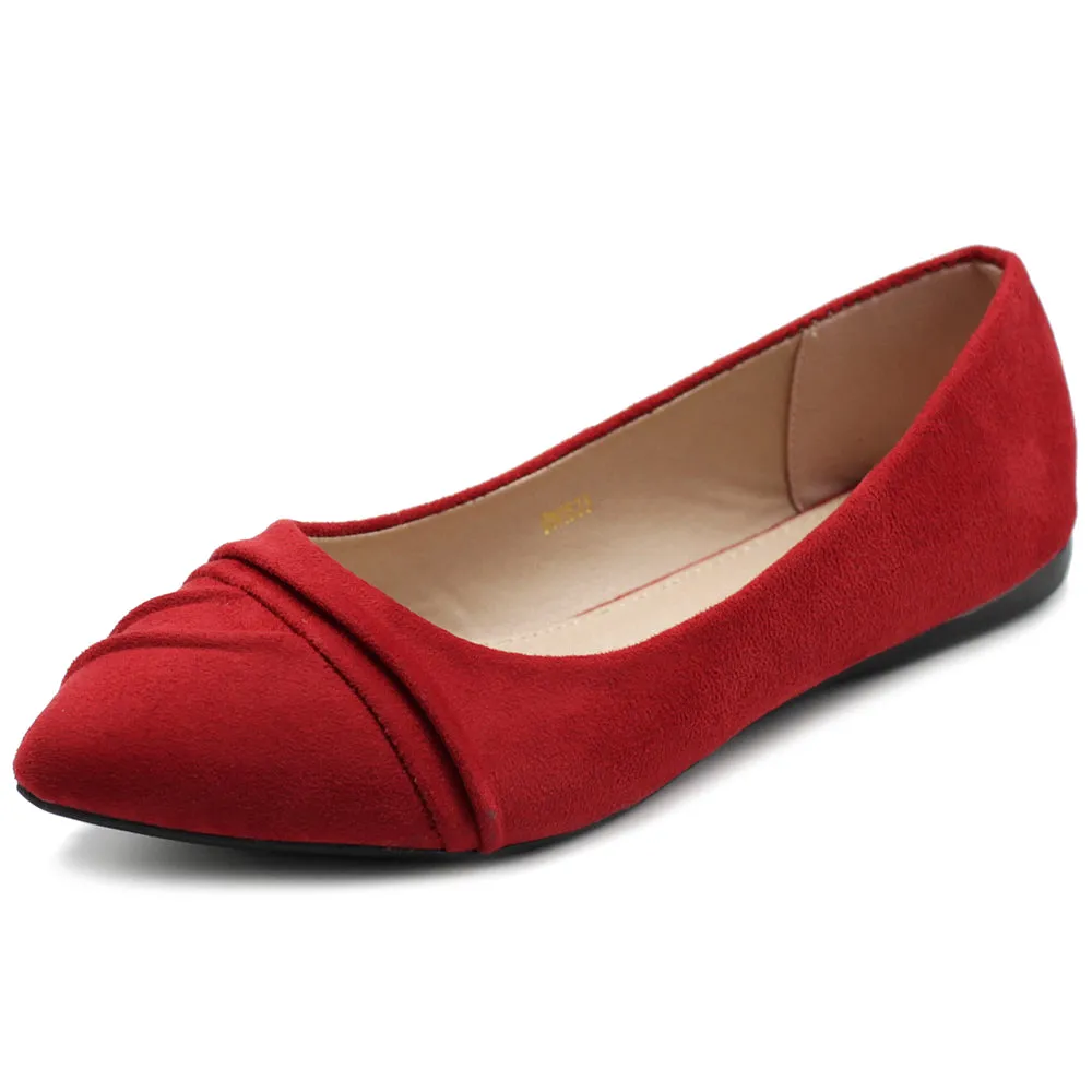 Ollio Women's Shoe Ballet Dress Faux Suede Pleated Pointed Toe Flat