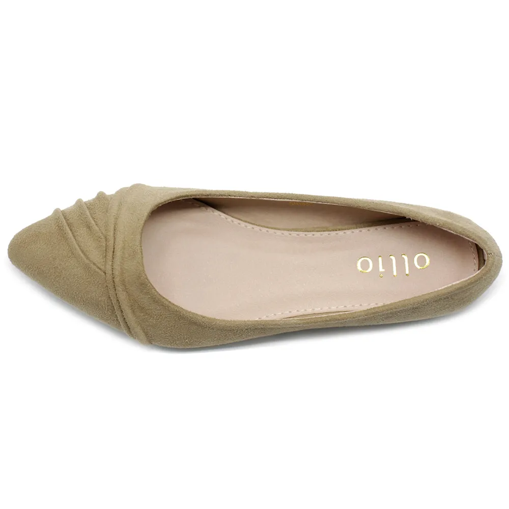 Ollio Women's Shoe Ballet Dress Faux Suede Pleated Pointed Toe Flat