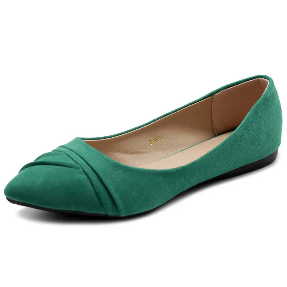 Ollio Women's Shoe Ballet Dress Faux Suede Pleated Pointed Toe Flat