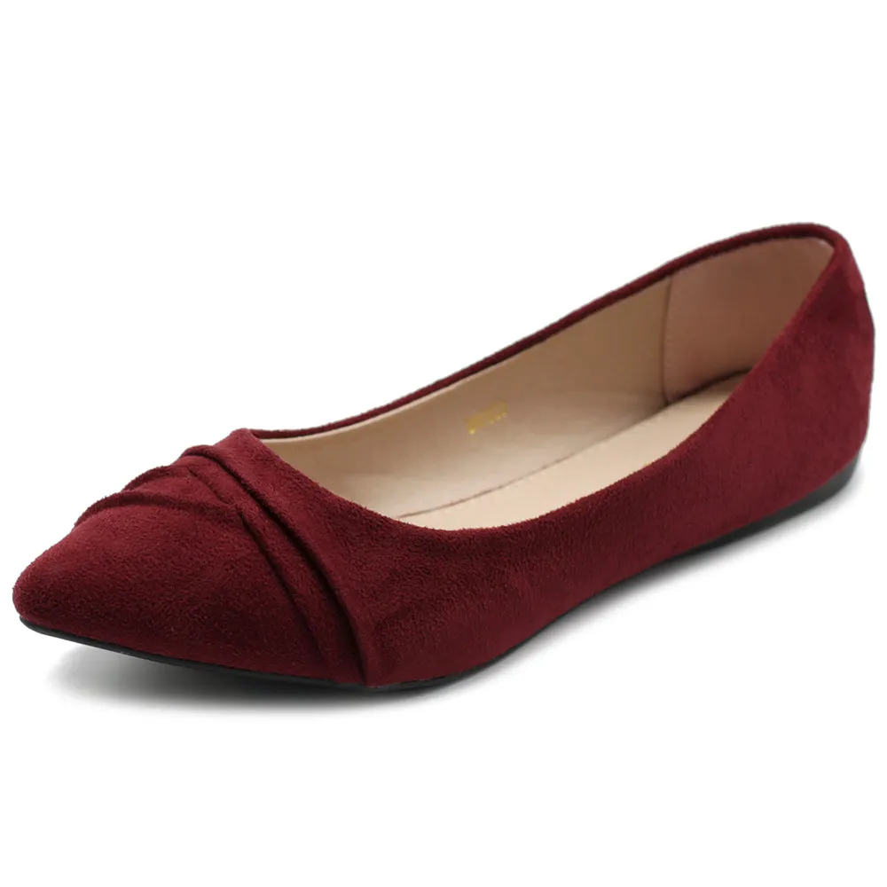 Ollio Women's Shoe Ballet Dress Faux Suede Pleated Pointed Toe Flat