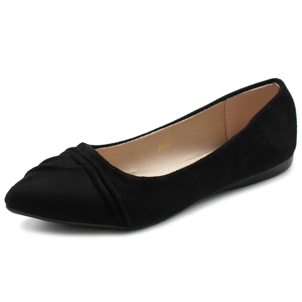 Ollio Women's Shoe Ballet Dress Faux Suede Pleated Pointed Toe Flat