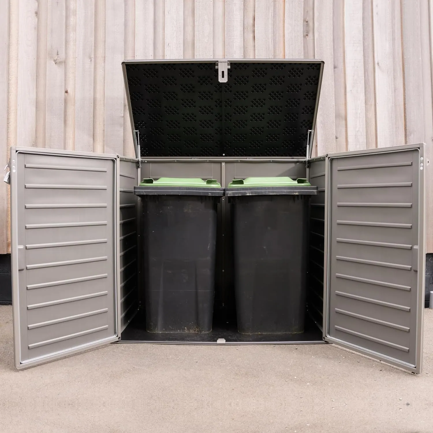 Olsen & Smith MASSIVE Capacity 1170L Outdoor Garden Storage Box Plastic Shed Garbage - Weatherproof with Wood Effect