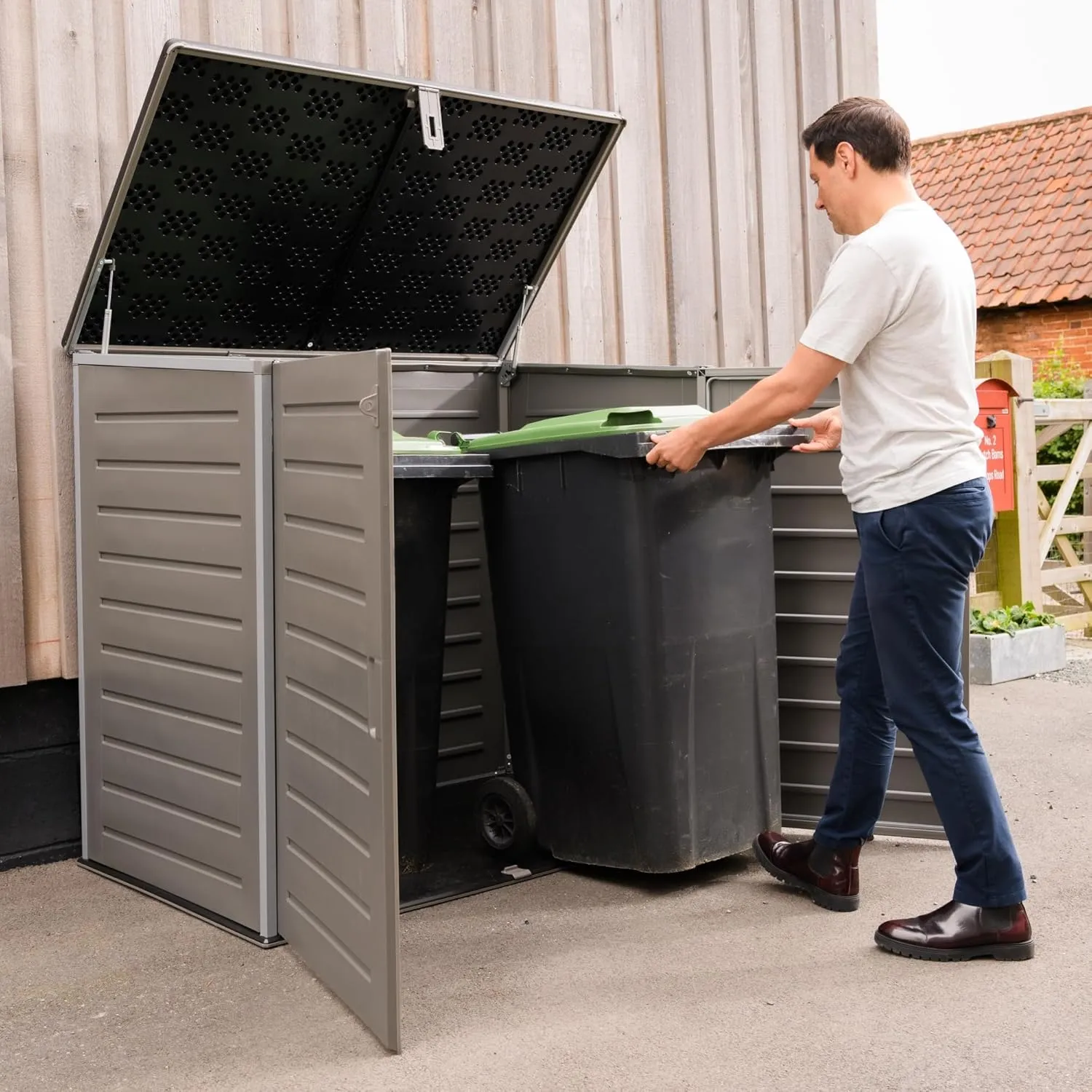 Olsen & Smith MASSIVE Capacity 1170L Outdoor Garden Storage Box Plastic Shed Garbage - Weatherproof with Wood Effect