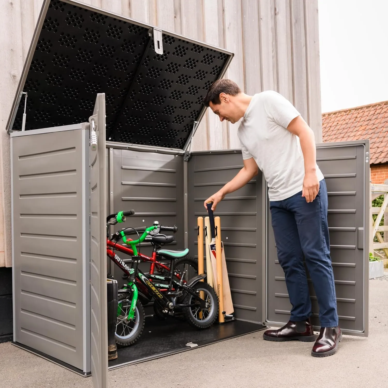 Olsen & Smith MASSIVE Capacity 1170L Outdoor Garden Storage Box Plastic Shed Garbage - Weatherproof with Wood Effect