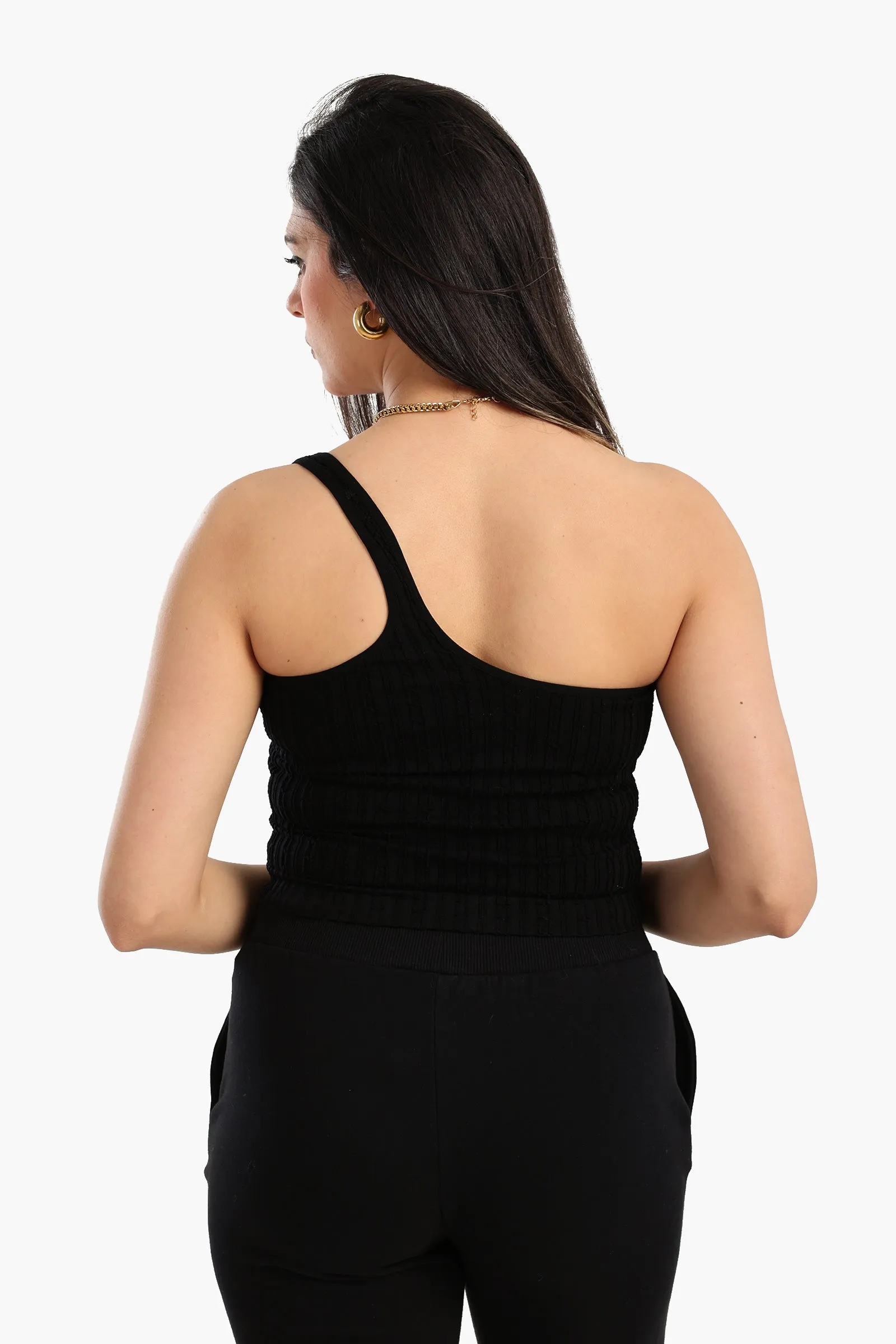 One Shoulder Ribbed Crop Top